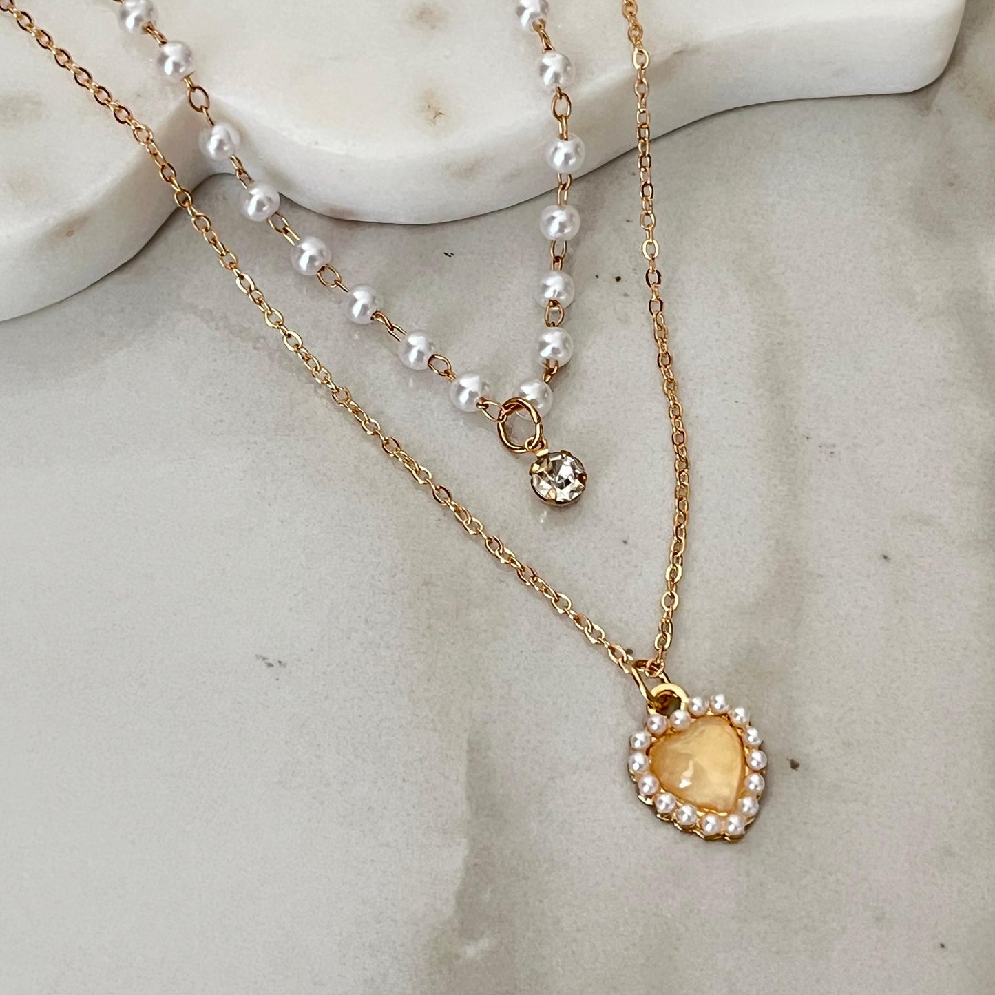pearl amour – layered heart necklace