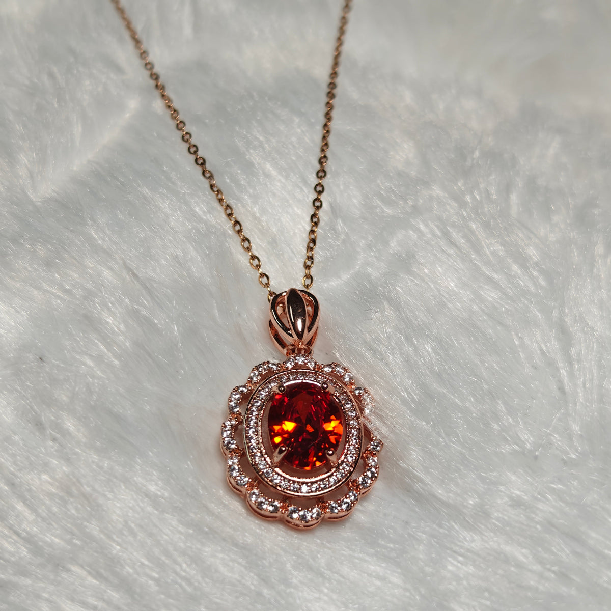 anti tarnish red stone pendant set