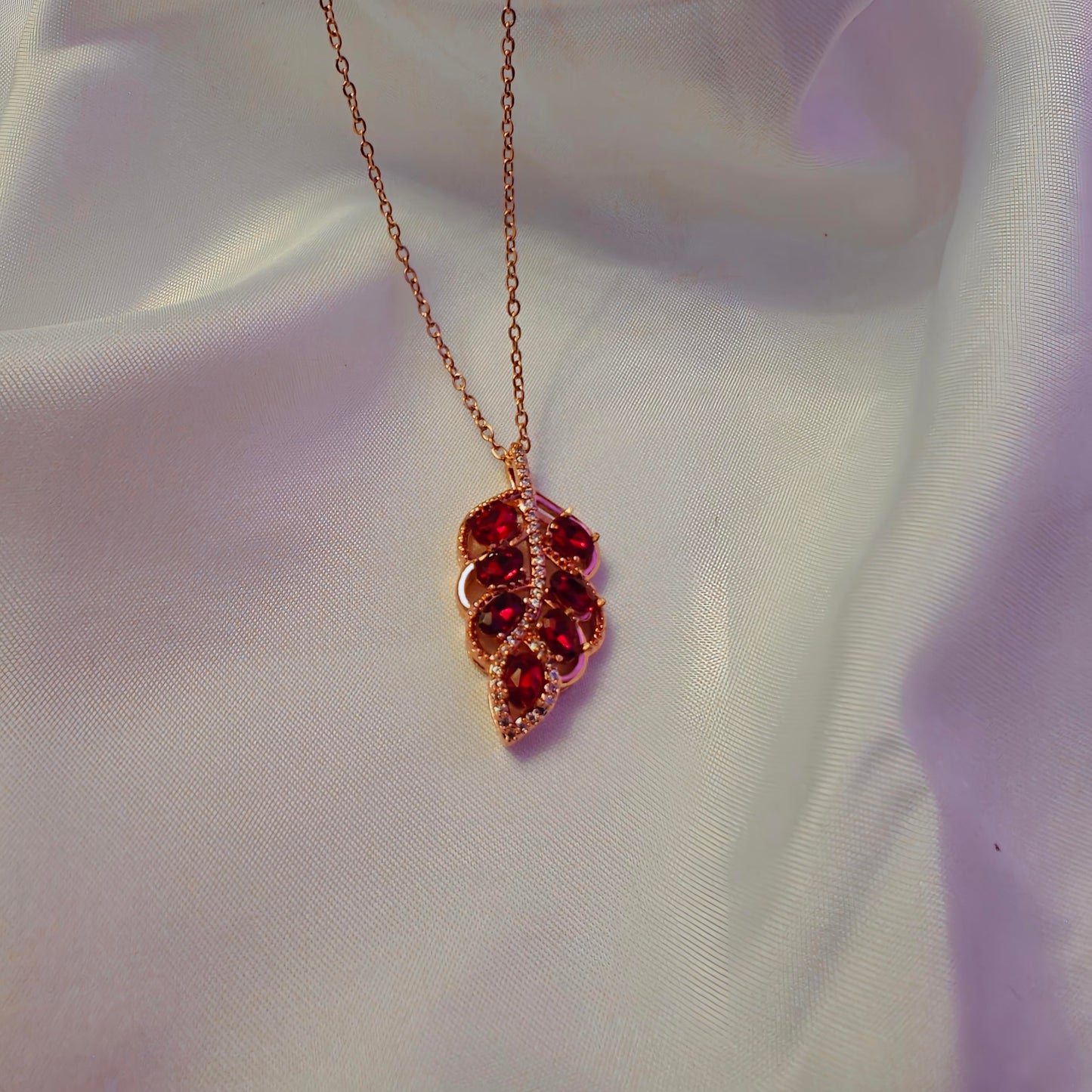 crimson leaf – waterproof ruby pendant necklace