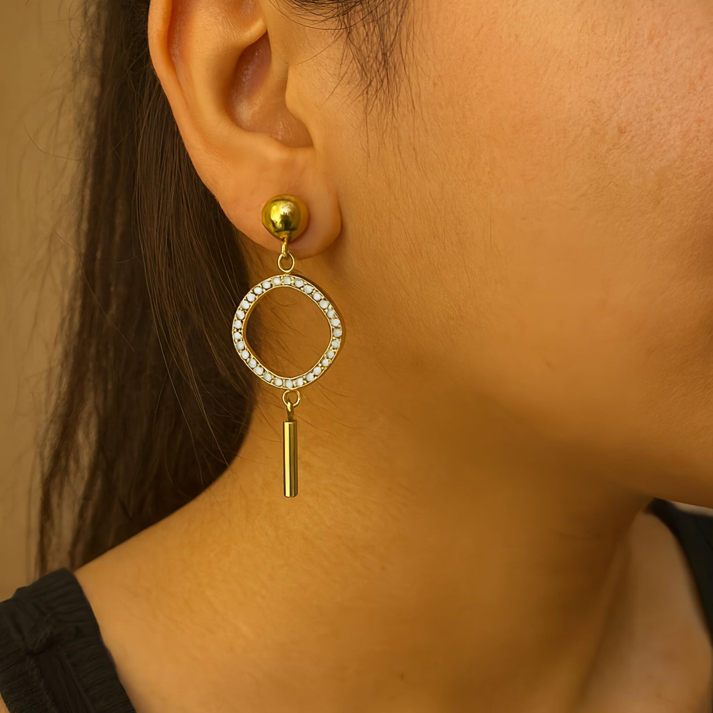 celeste halo drop earrings – waterproof gold circle earrings