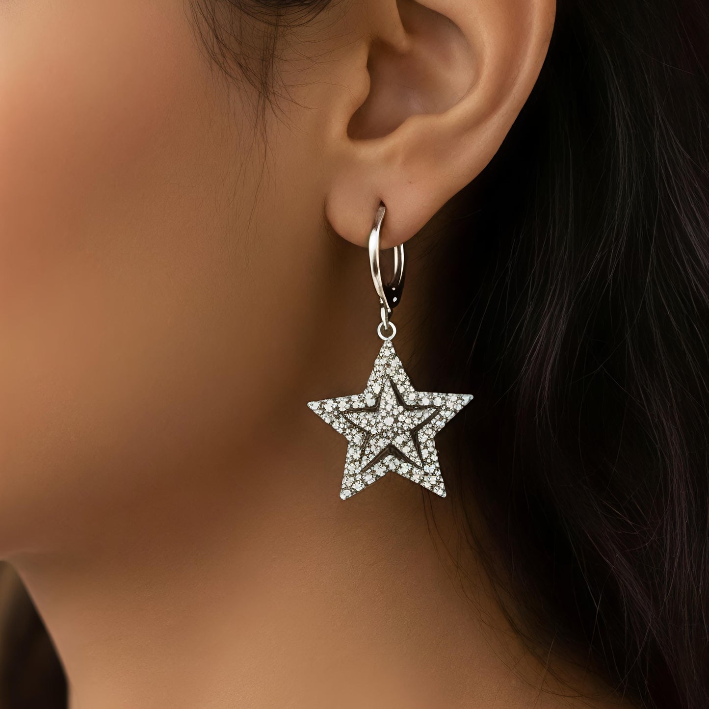 stellar sparkle star drop earrings – waterproof crystal hoops