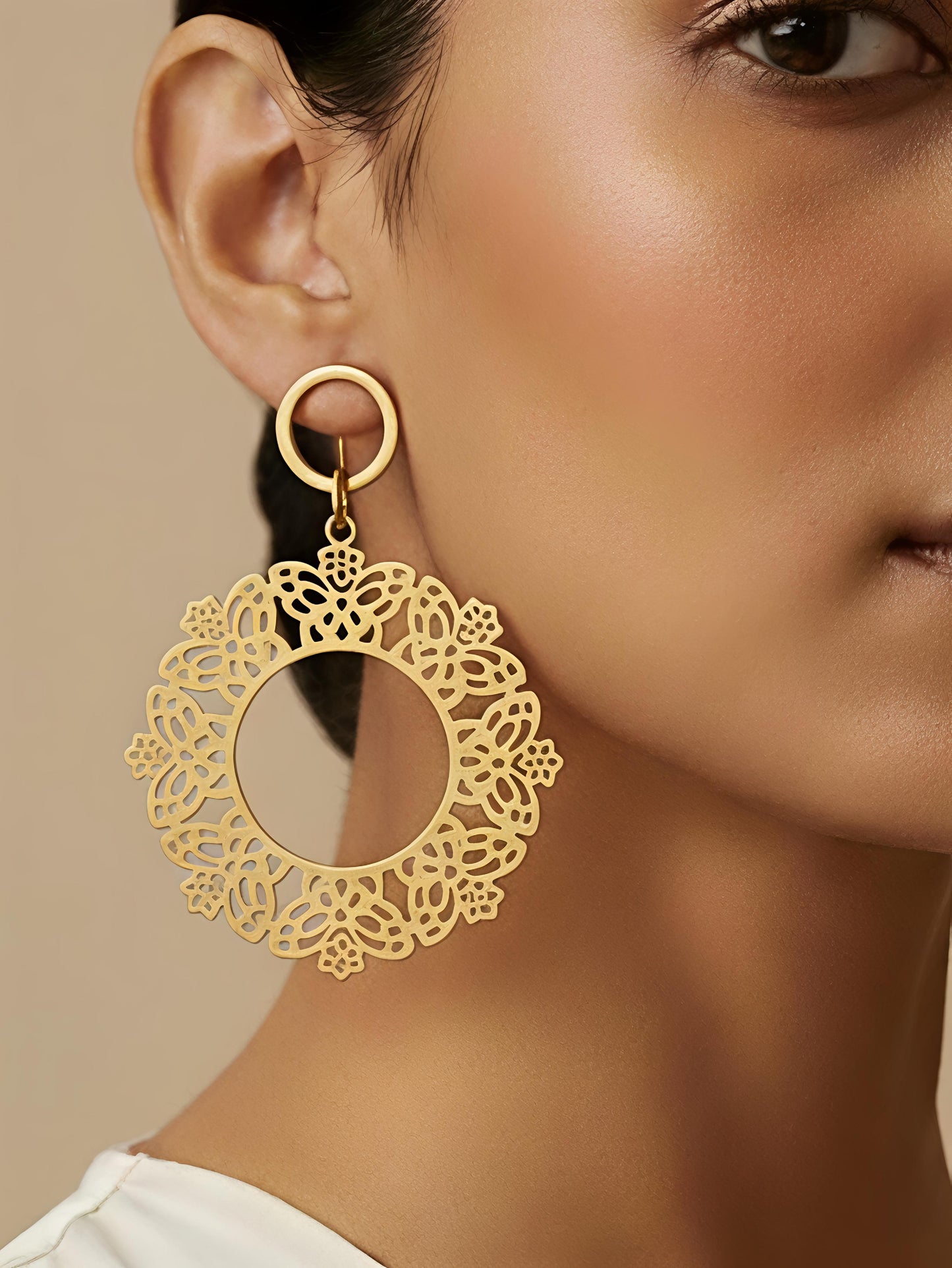 ZARIA Filigree Hoop Earrings – Waterproof Gold Statement Drops