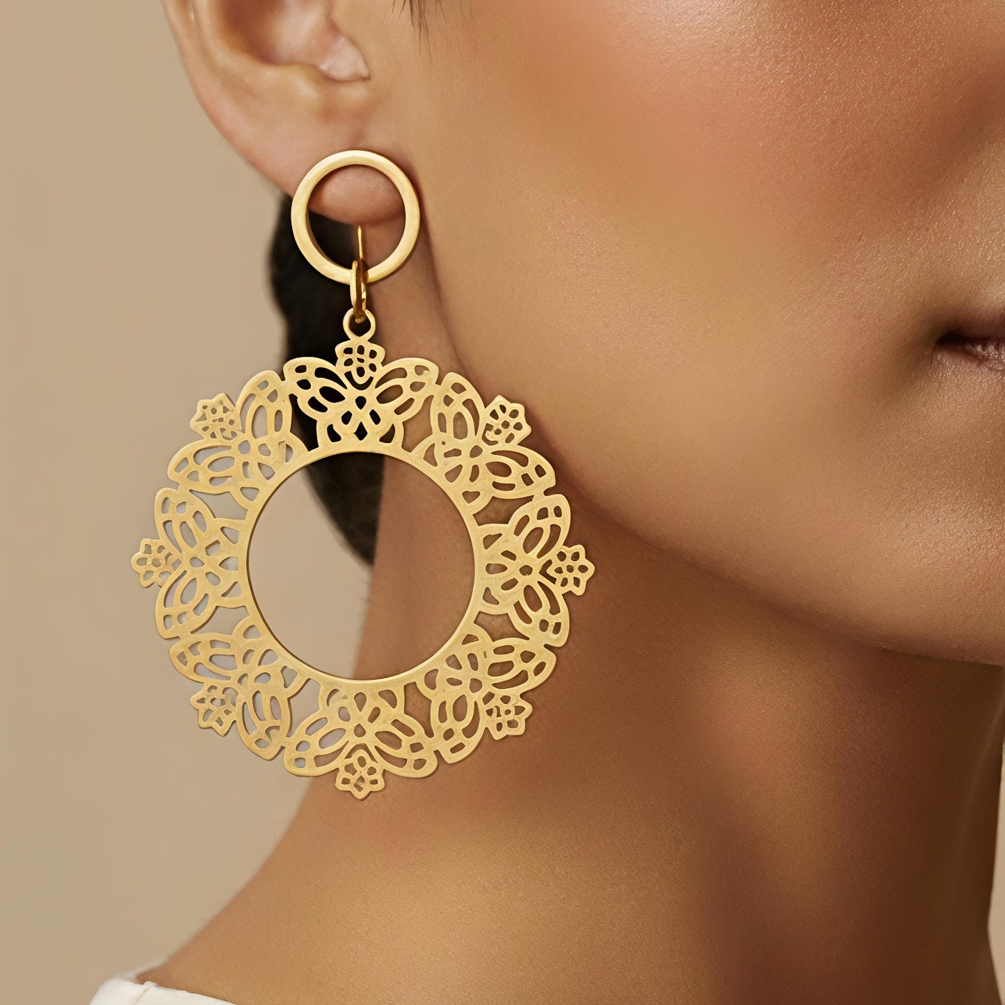 zaria filigree hoop earrings – waterproof gold statement drops
