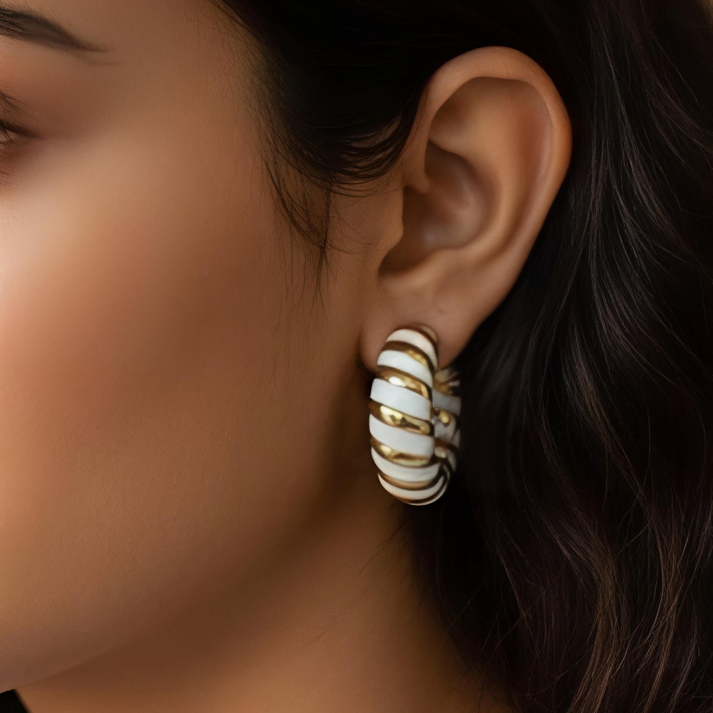 ivory luxe ribbed hoop earrings – waterproof & hypoallergenic