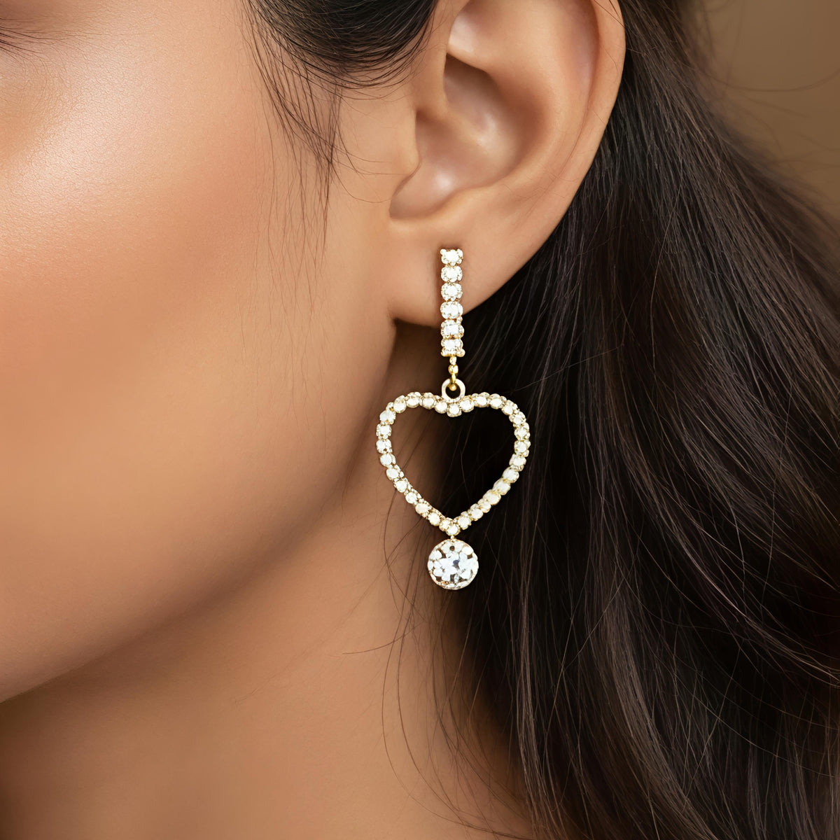 amora crystal heart drops – waterproof gold earrings