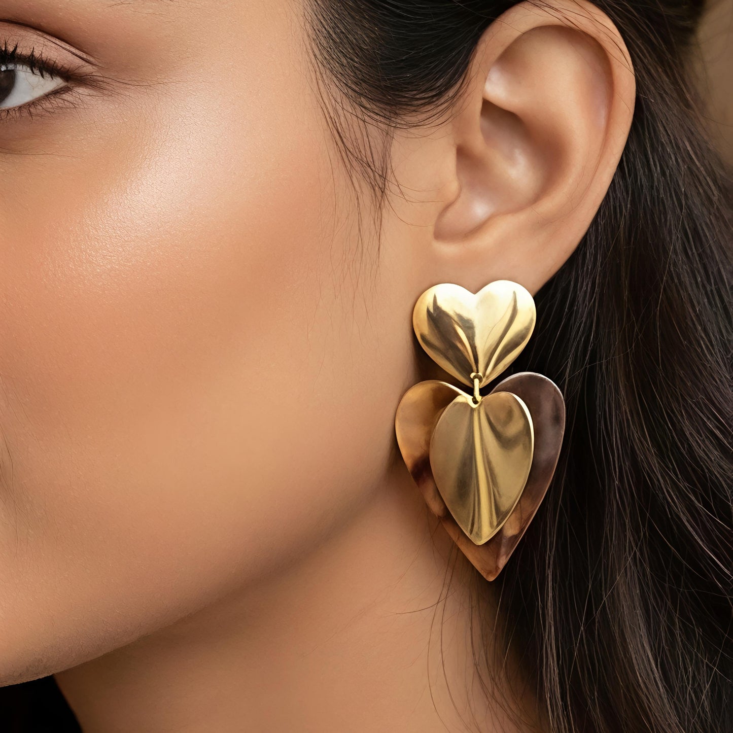 amora luxe heart drop earrings – waterproof gold statement earrings