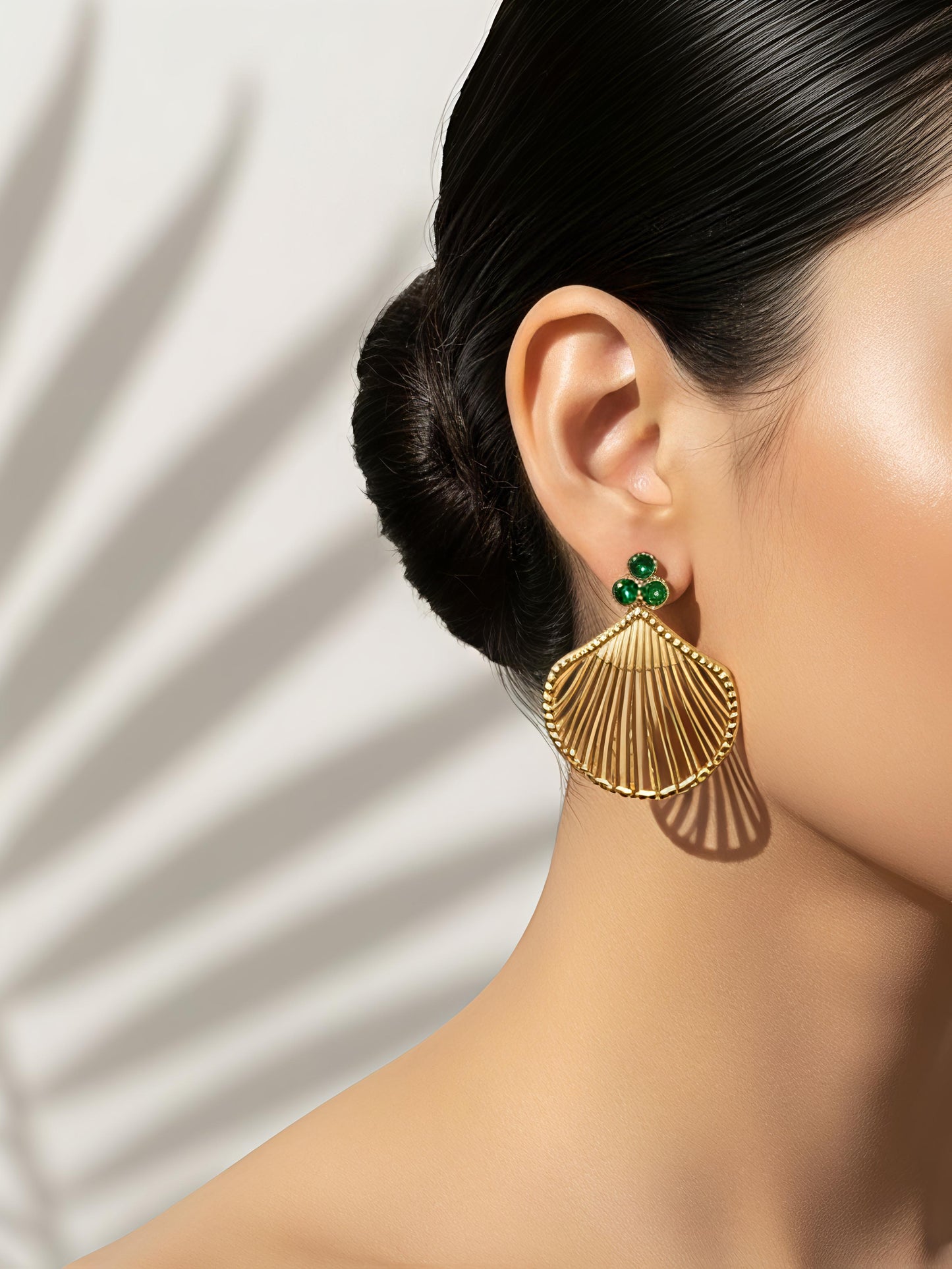 Emerald Soleil Fan Drops – Waterproof Statement Earrings