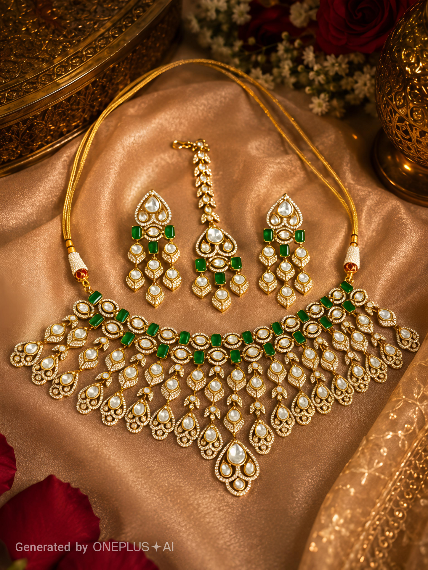 meher uncut polki bridal jewellery set