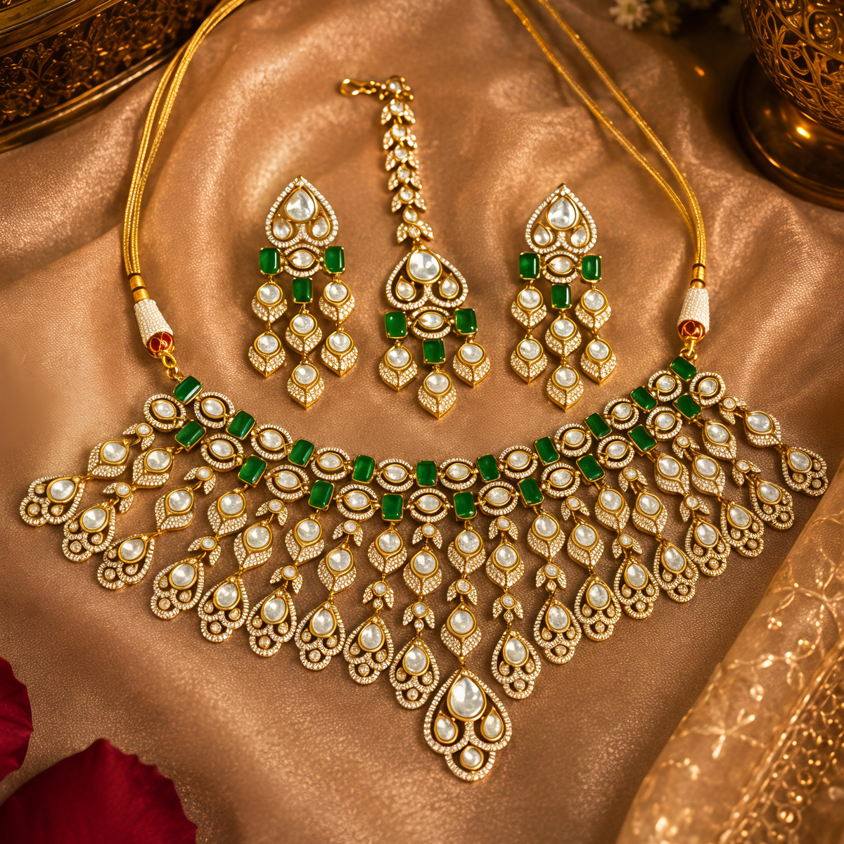 meher uncut polki bridal jewellery set