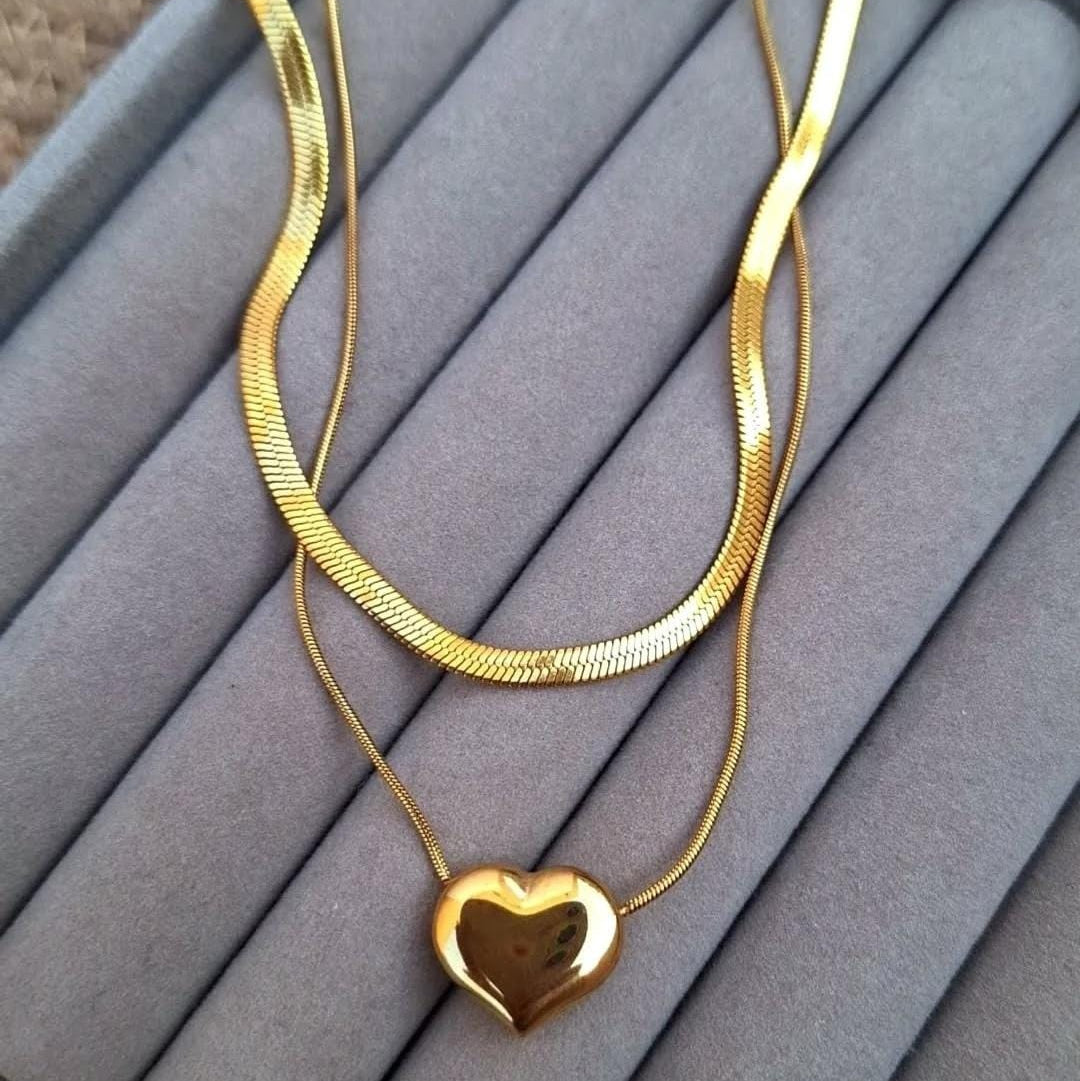 dual chain necklace with heart