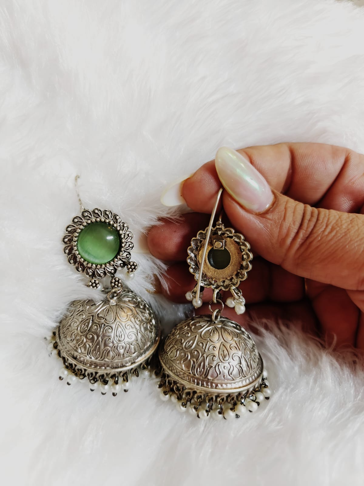 Noor Antique Green Jhumkas