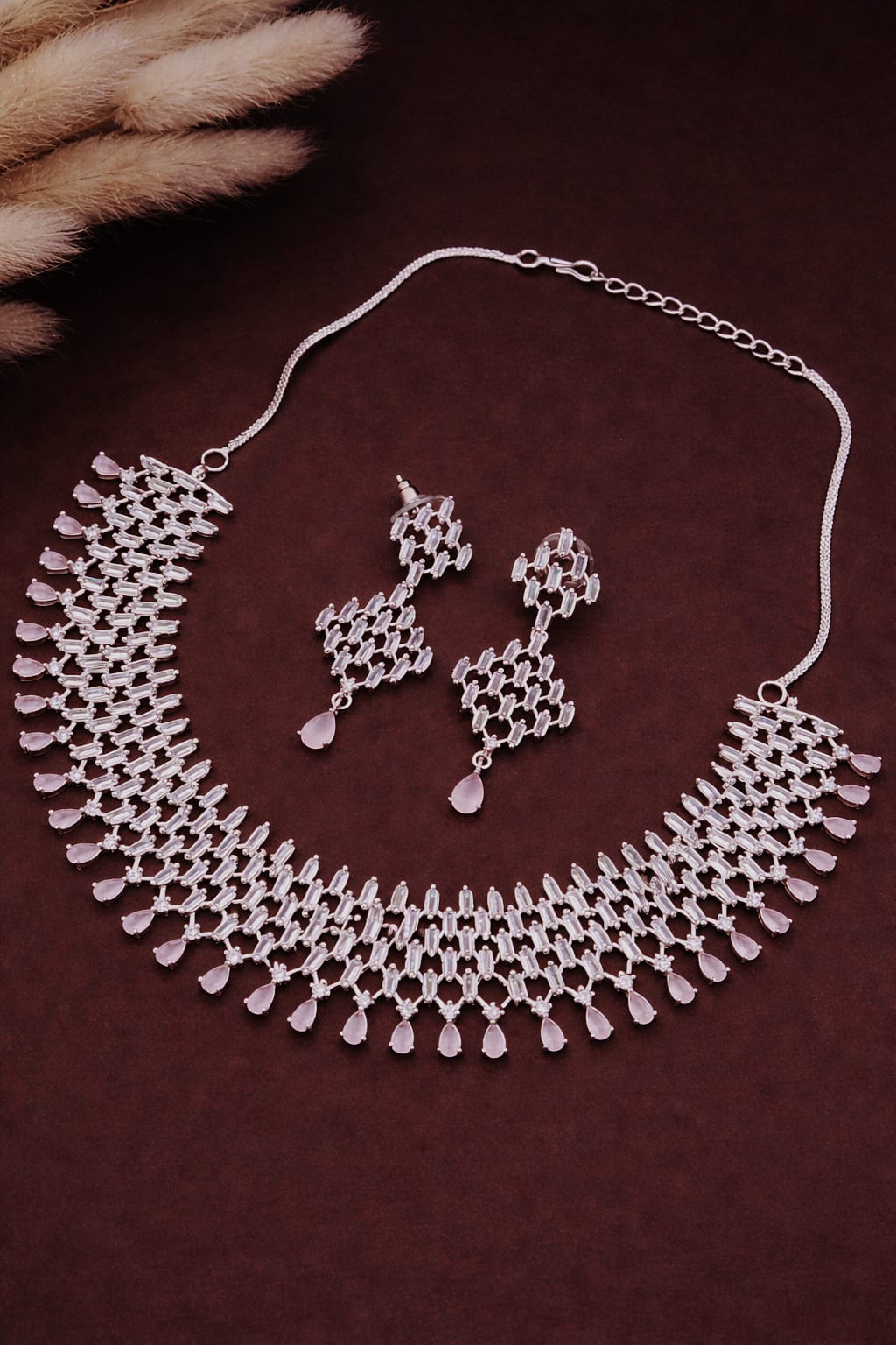 blush cascade crystal choker set