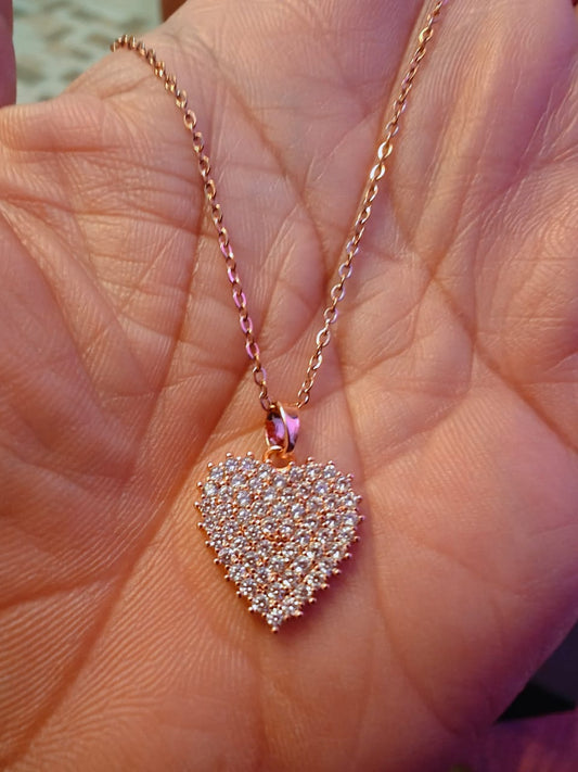 Studded Heart Shaped Pendant Necklace