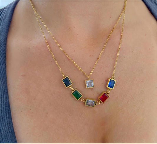 Gold Plated Multicolour Dual Chain Infinity Stone Set