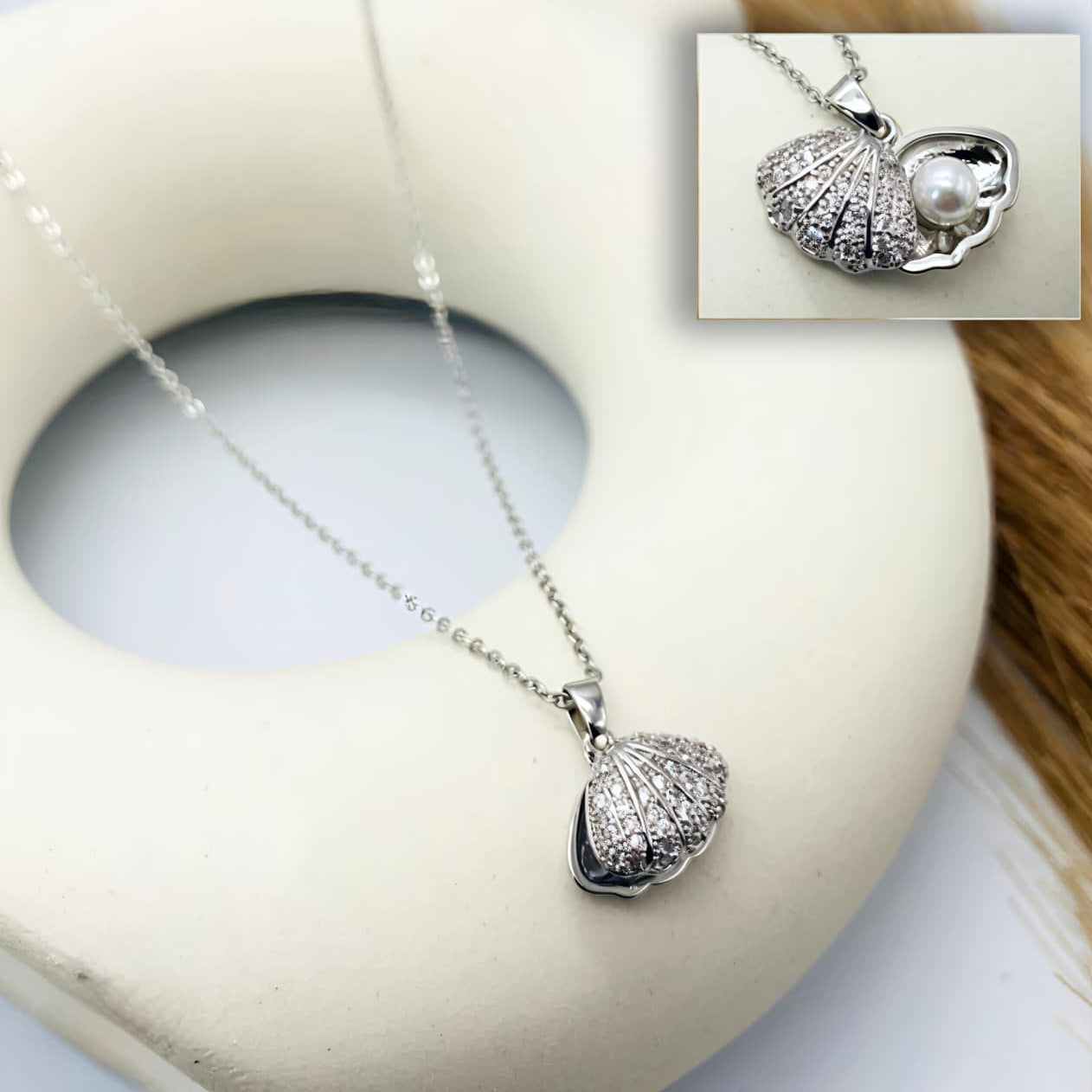 anti tarnish rose gold shell pearl pendant set