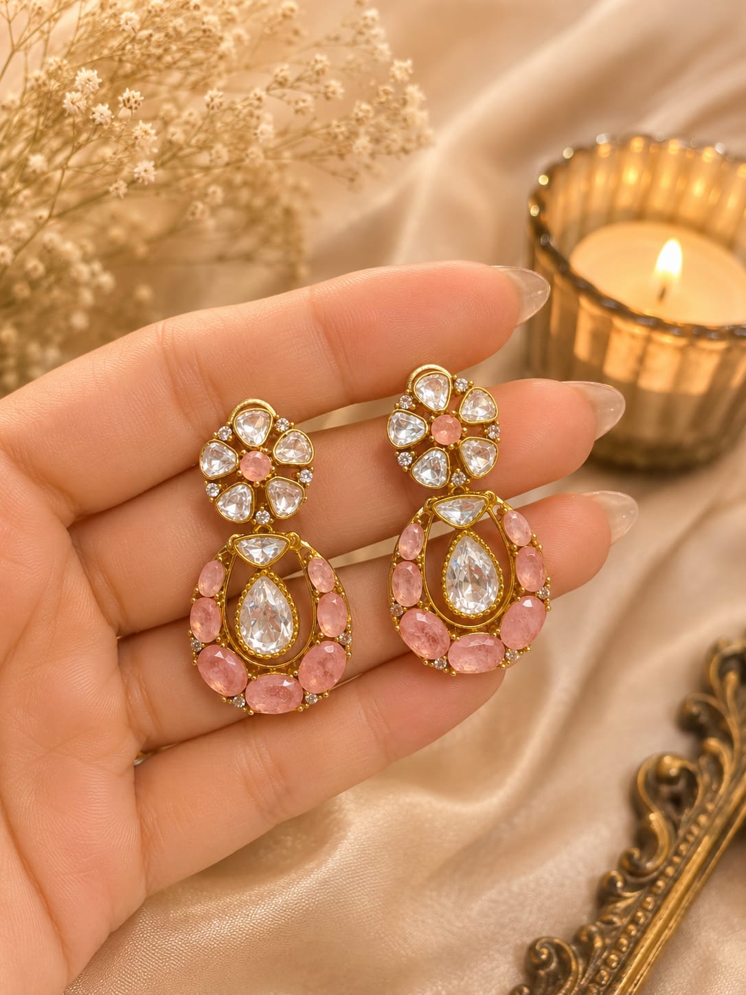 bloom kundan drop earrings