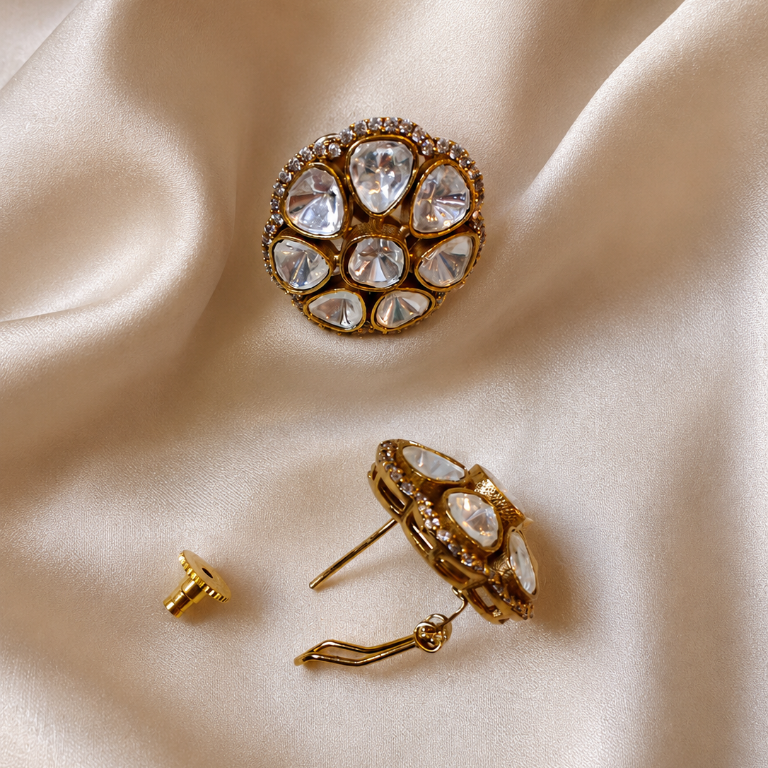 royal floral polki stud earrings