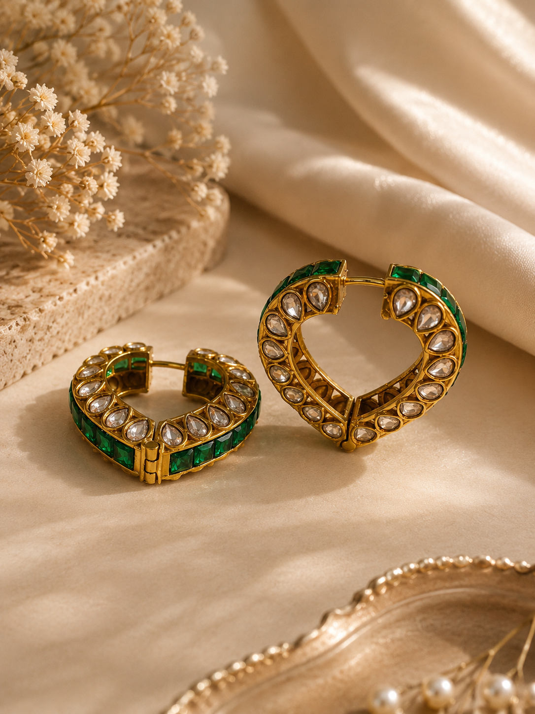 heart polki kundan hoop earrings
