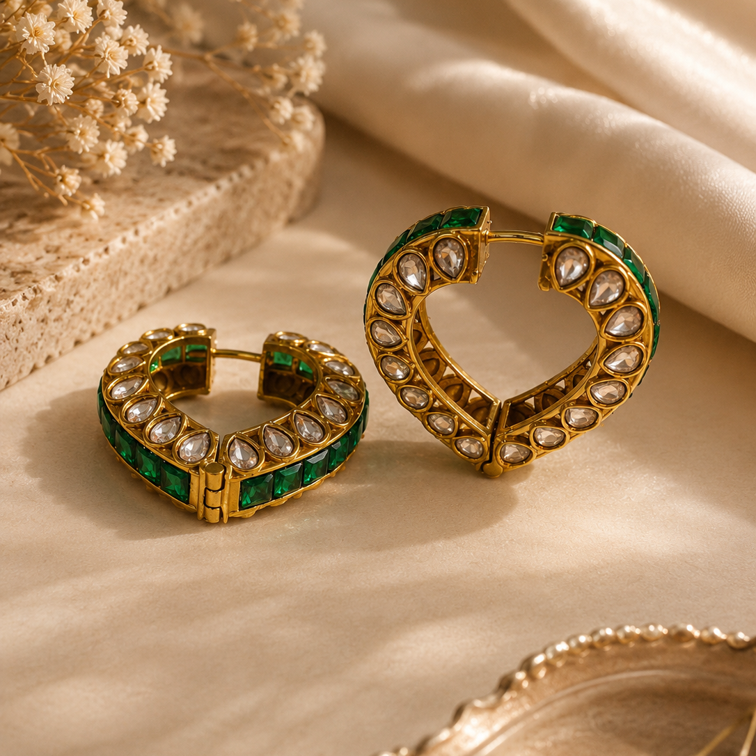 heart polki kundan hoop earrings