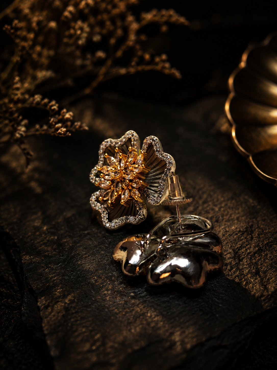 silver blossom statement earrings