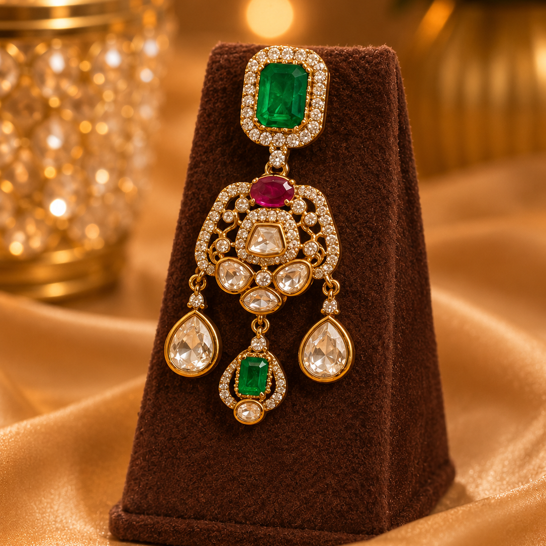zehra polki emerald necklace set