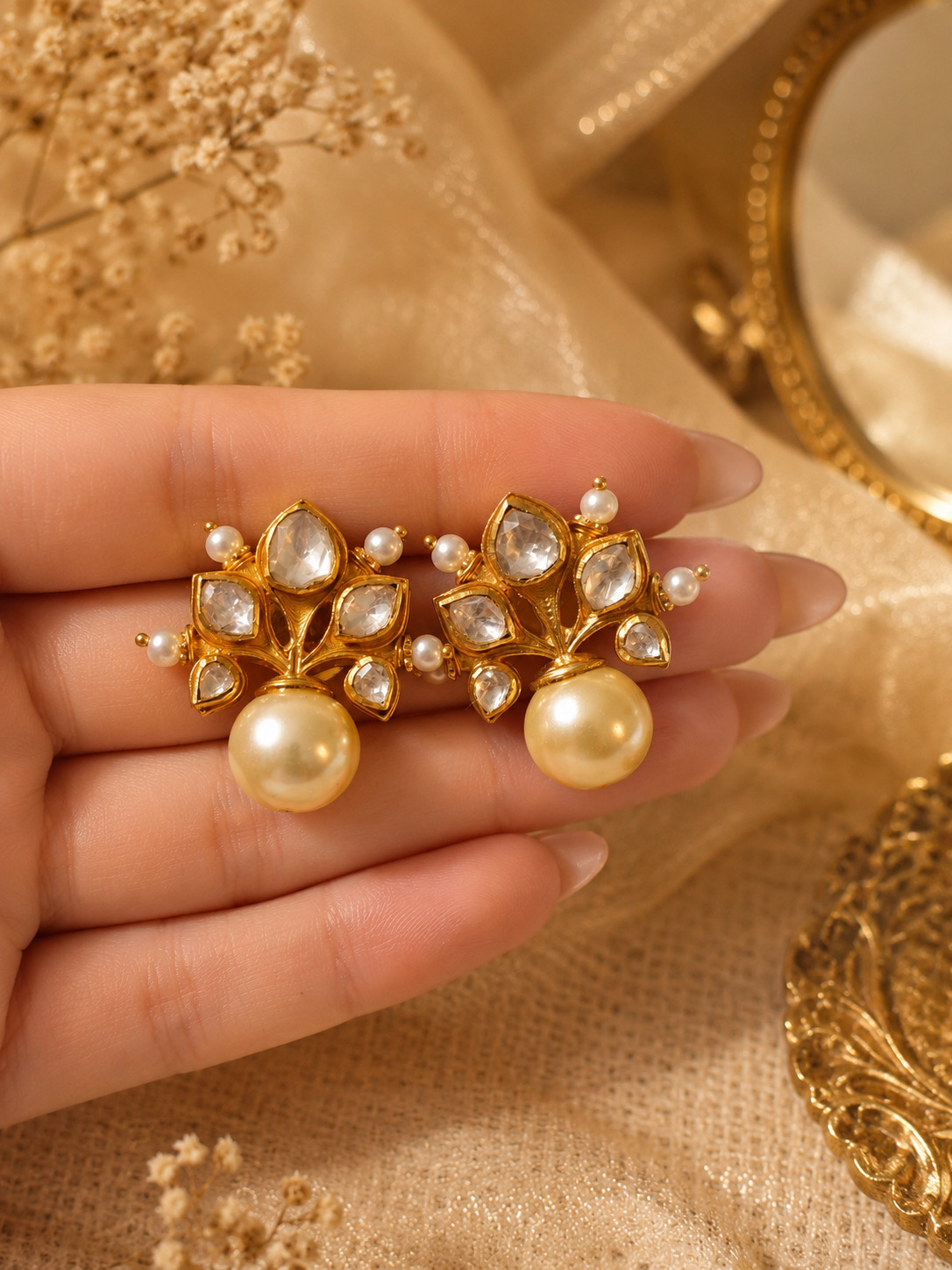ivory dreams kundan polki pearl earrings