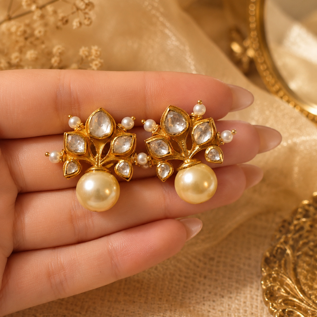 ivory dreams kundan polki pearl earrings