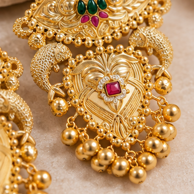 Mughal Bloom Gold-Plated Dangler Earrings