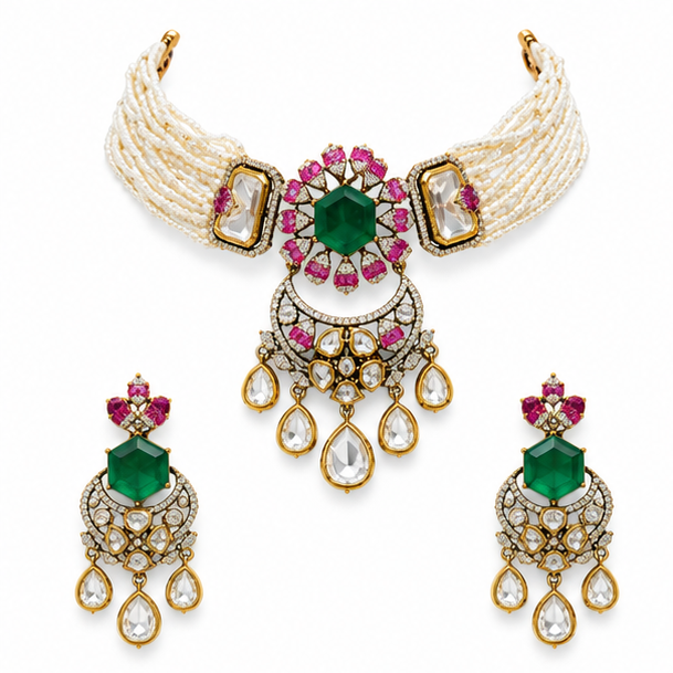 noor polki  choker necklace set