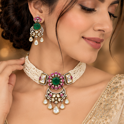 noor polki  choker necklace set