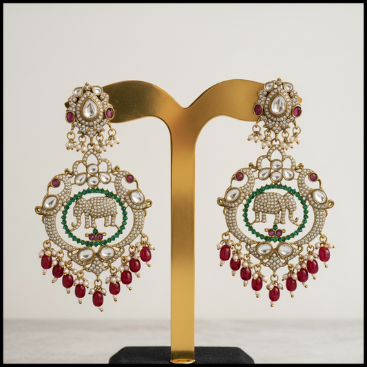 Rajwada Elephant Kundan Drop Earrings