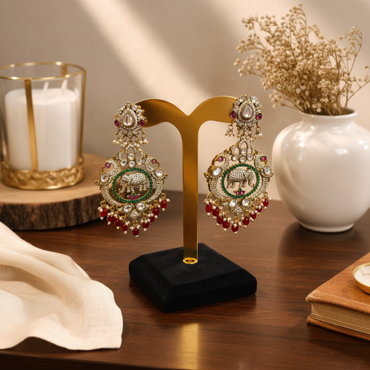 Rajwada Elephant Kundan Drop Earrings
