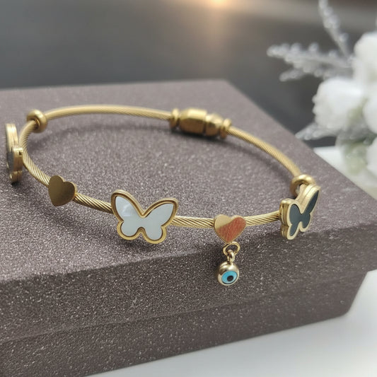 Anti tarnish black and white butterfly bracelet(SSB03)