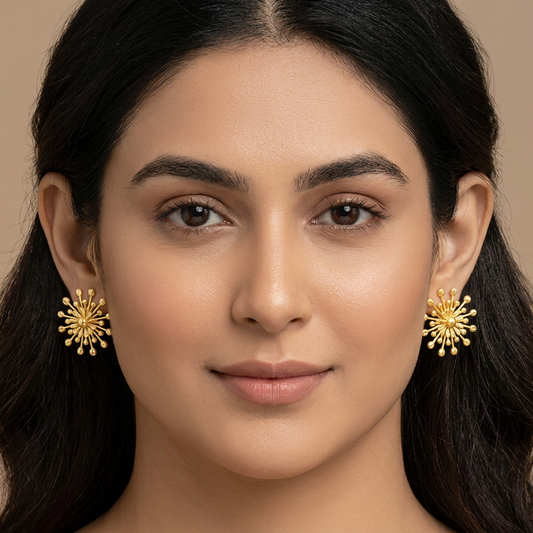 SURYA Sunburst Stud Earrings – Waterproof Gold Statement Studs