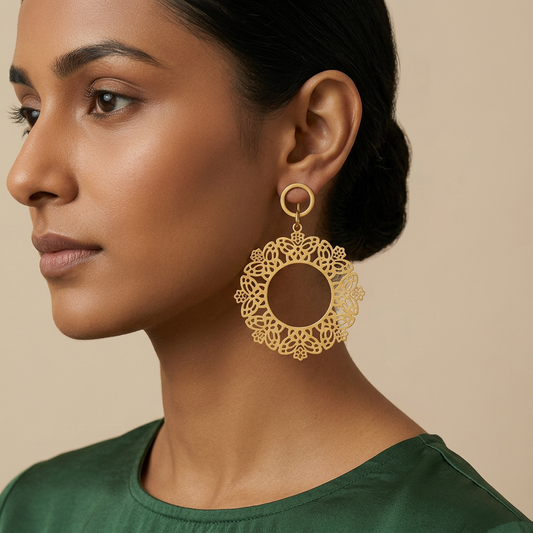 ZARIA Filigree Hoop Earrings – Waterproof Gold Statement Drops