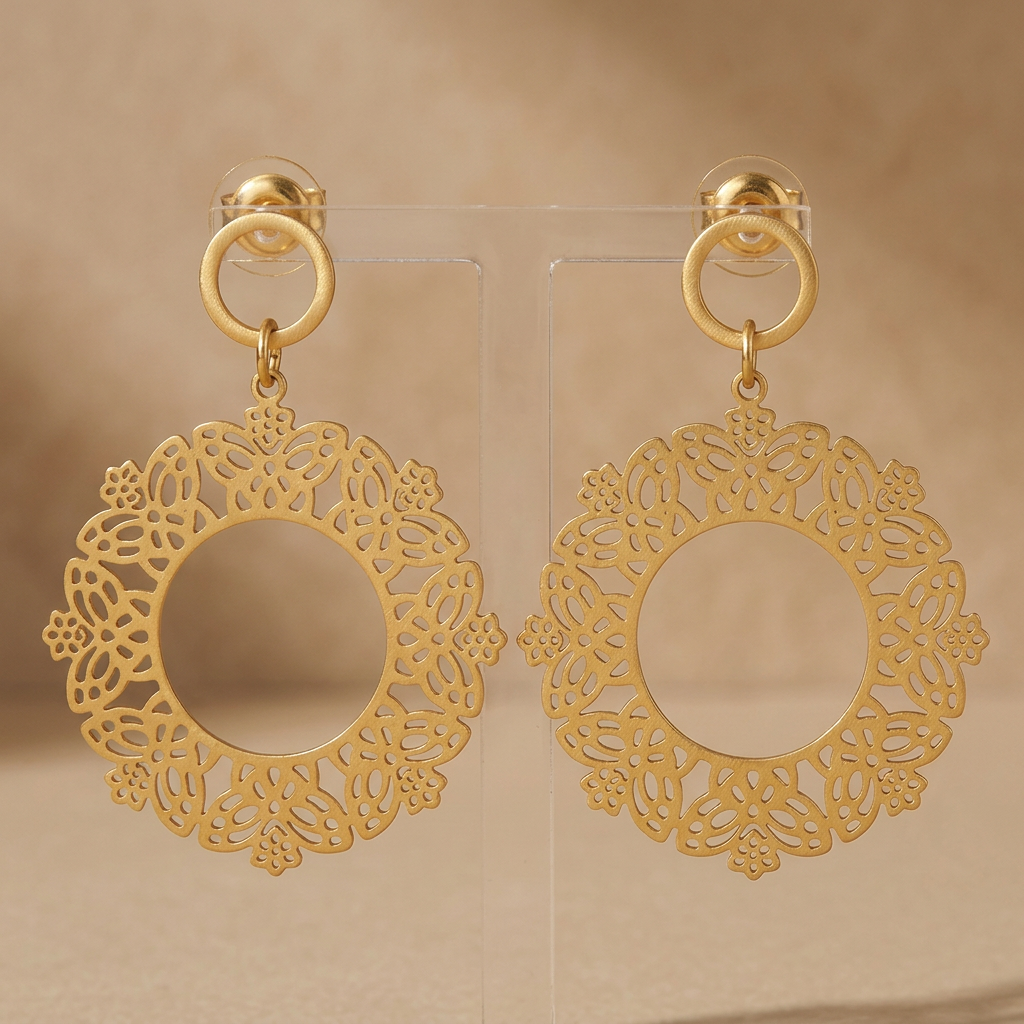 zaria filigree hoop earrings – waterproof gold statement drops