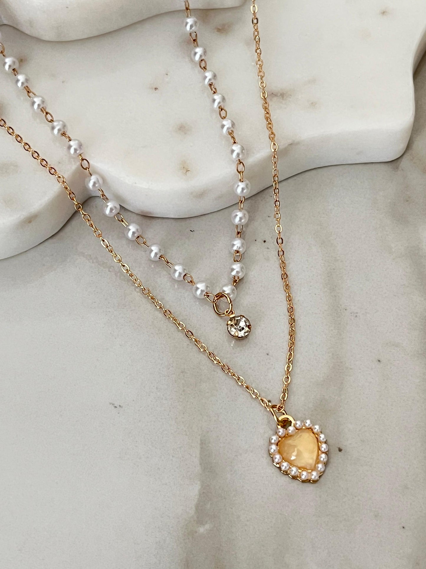 Pearl Amour – Layered Heart Necklace