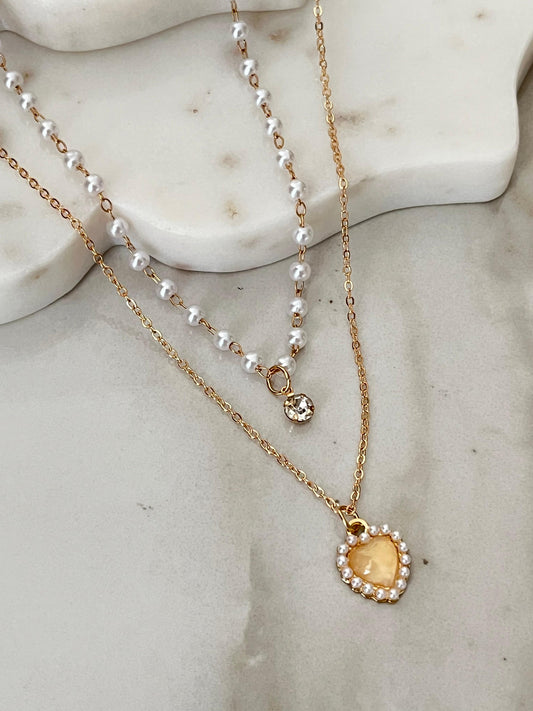 Pearl Amour – Layered Heart Necklace
