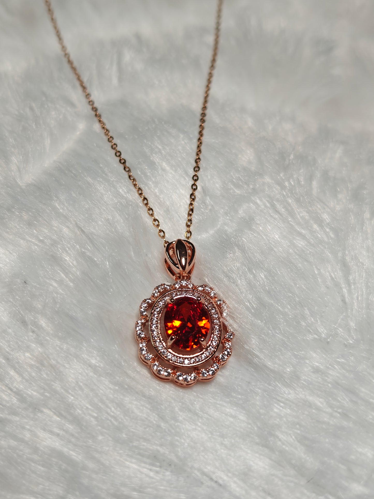 Anti Tarnish Red Stone Pendant Set