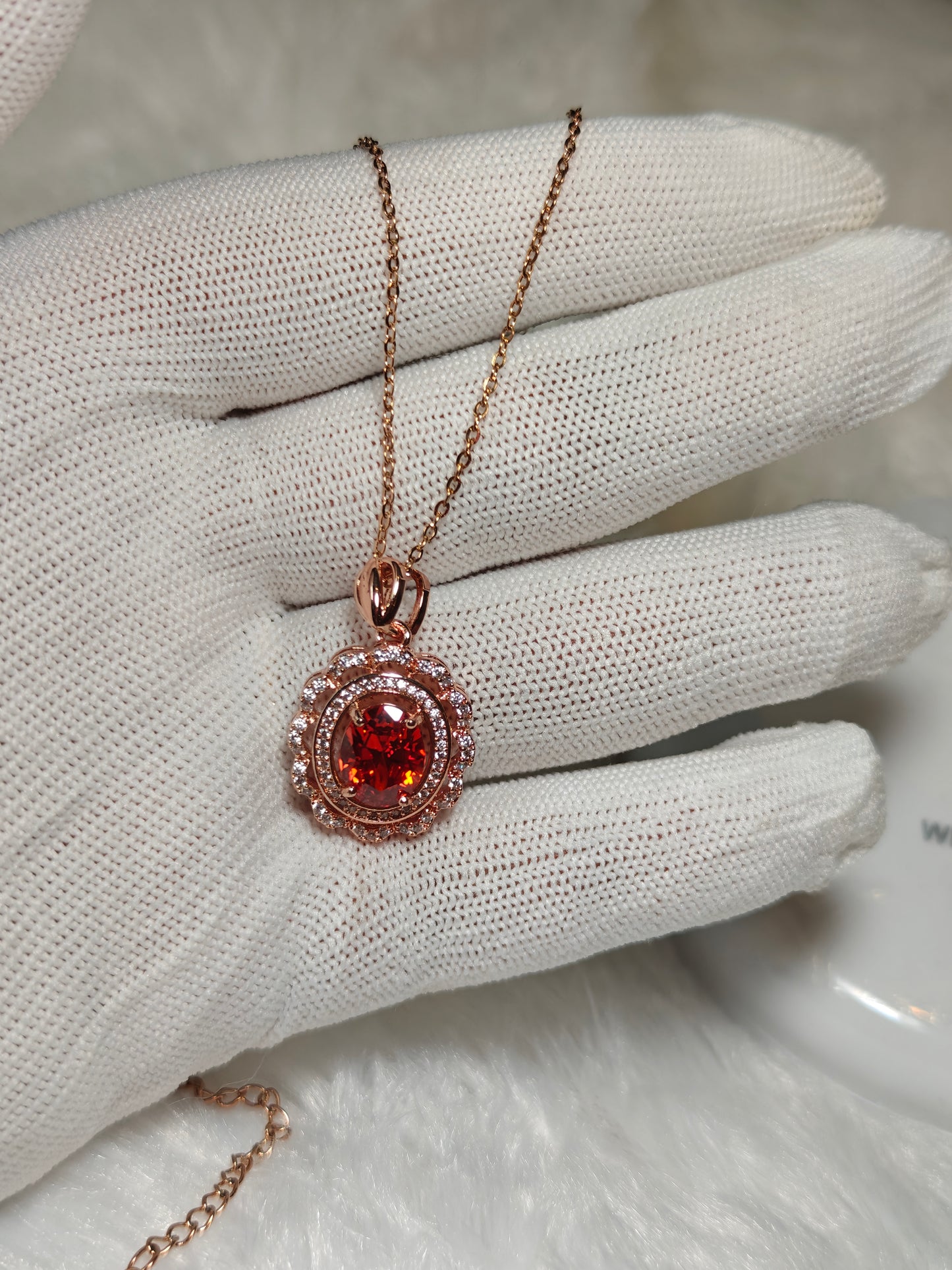 Anti Tarnish Red Stone Pendant Set