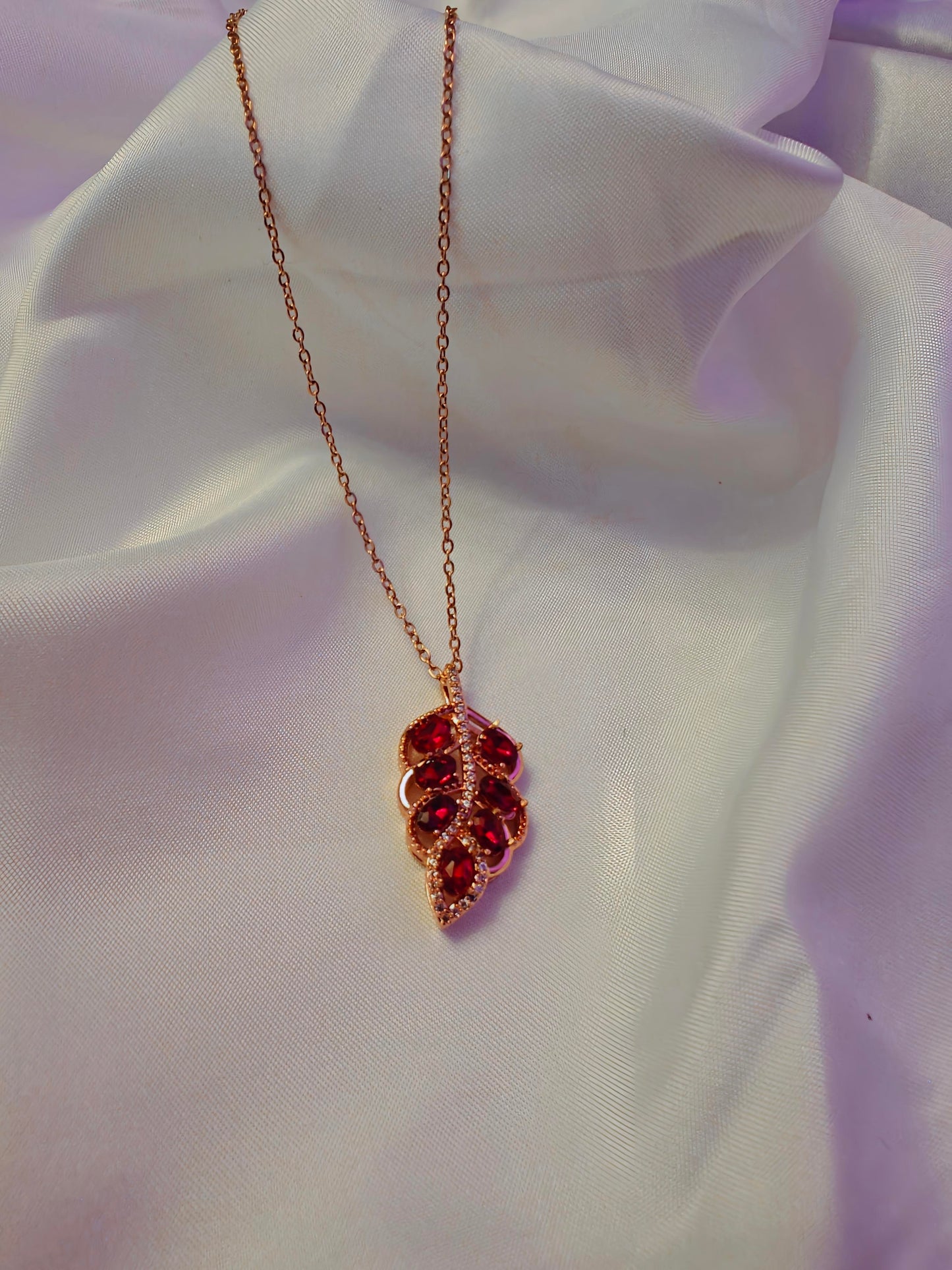 Crimson Leaf – Waterproof Ruby Pendant Necklace