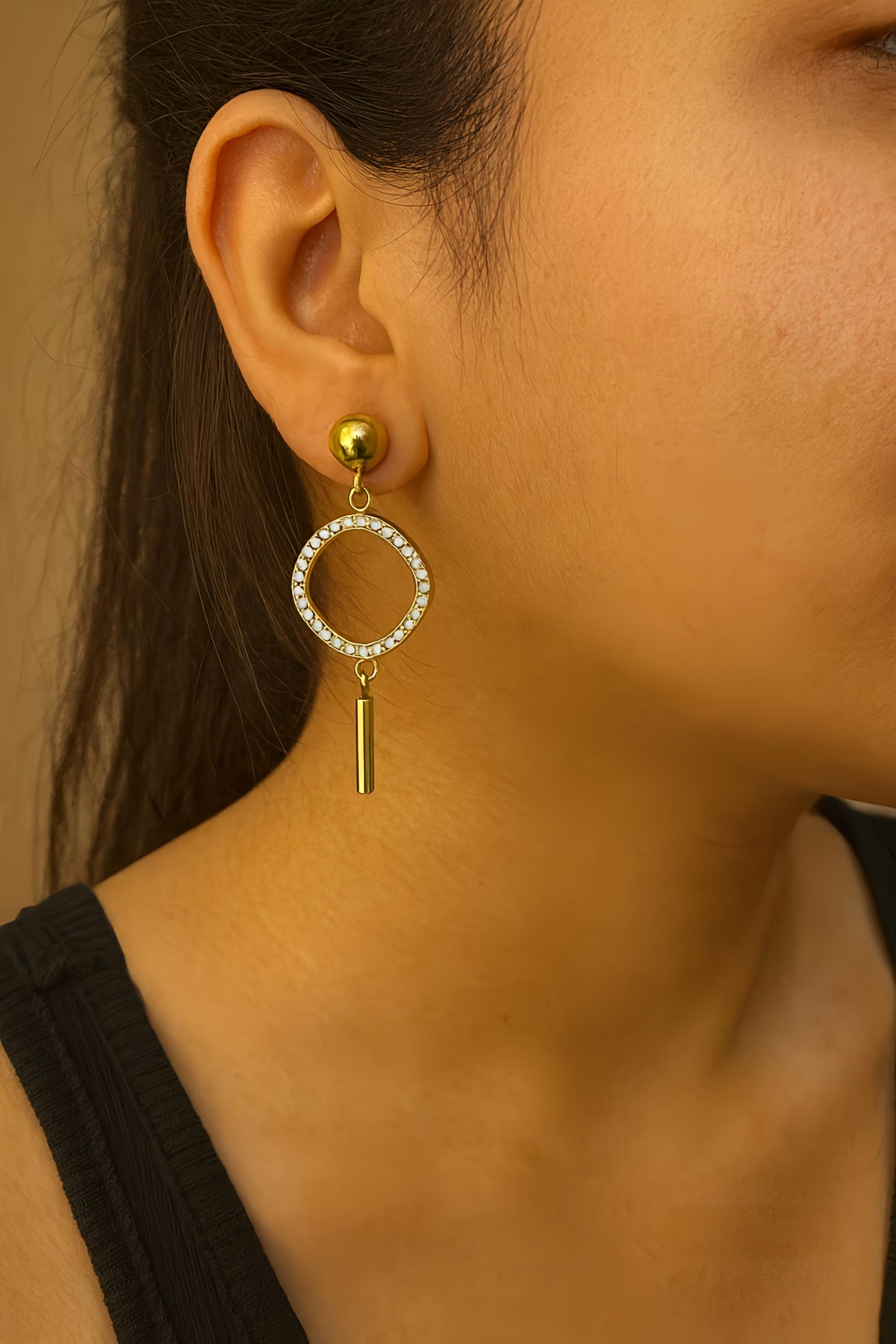 Celeste Halo Drop Earrings – Waterproof Gold Circle Earrings