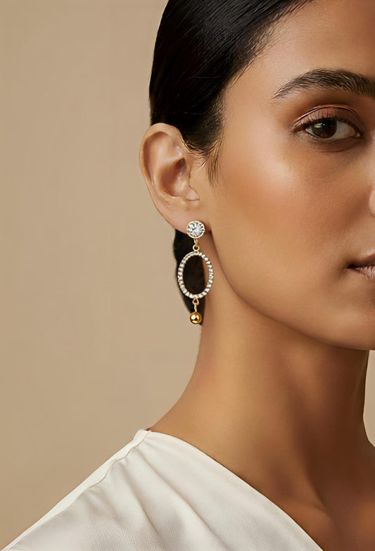 Elara Halo Drop Earrings – Waterproof Gold & Crystal Earrings