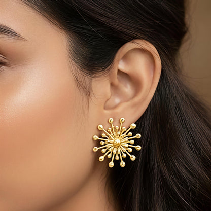 SURYA Sunburst Stud Earrings – Waterproof Gold Statement Studs