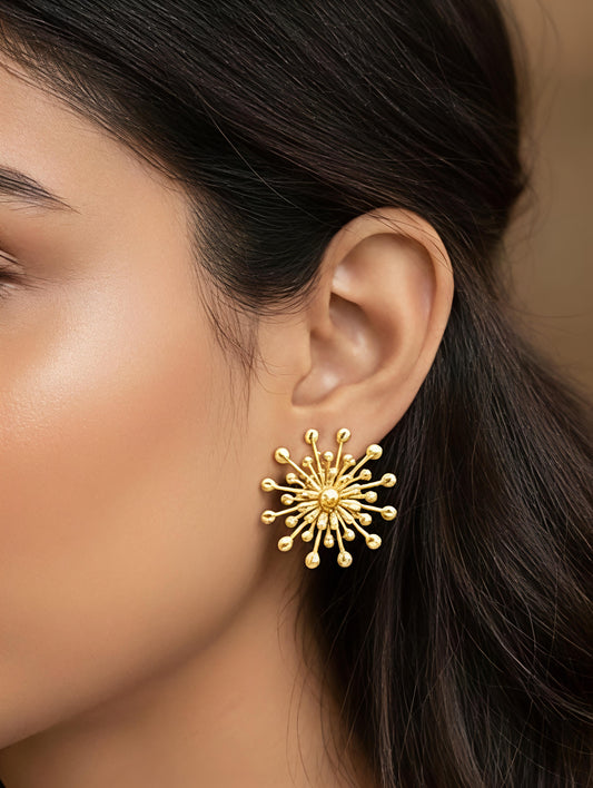SURYA Sunburst Stud Earrings – Waterproof Gold Statement Studs
