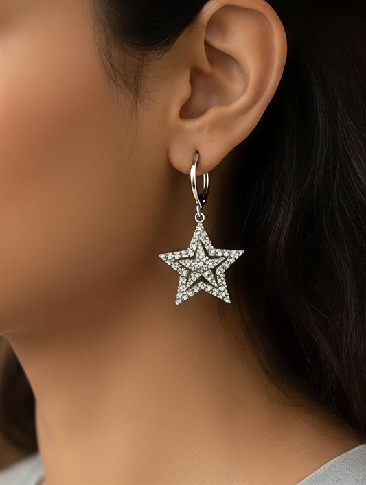 STELLAR Sparkle Star Drop Earrings – Waterproof Crystal Hoops
