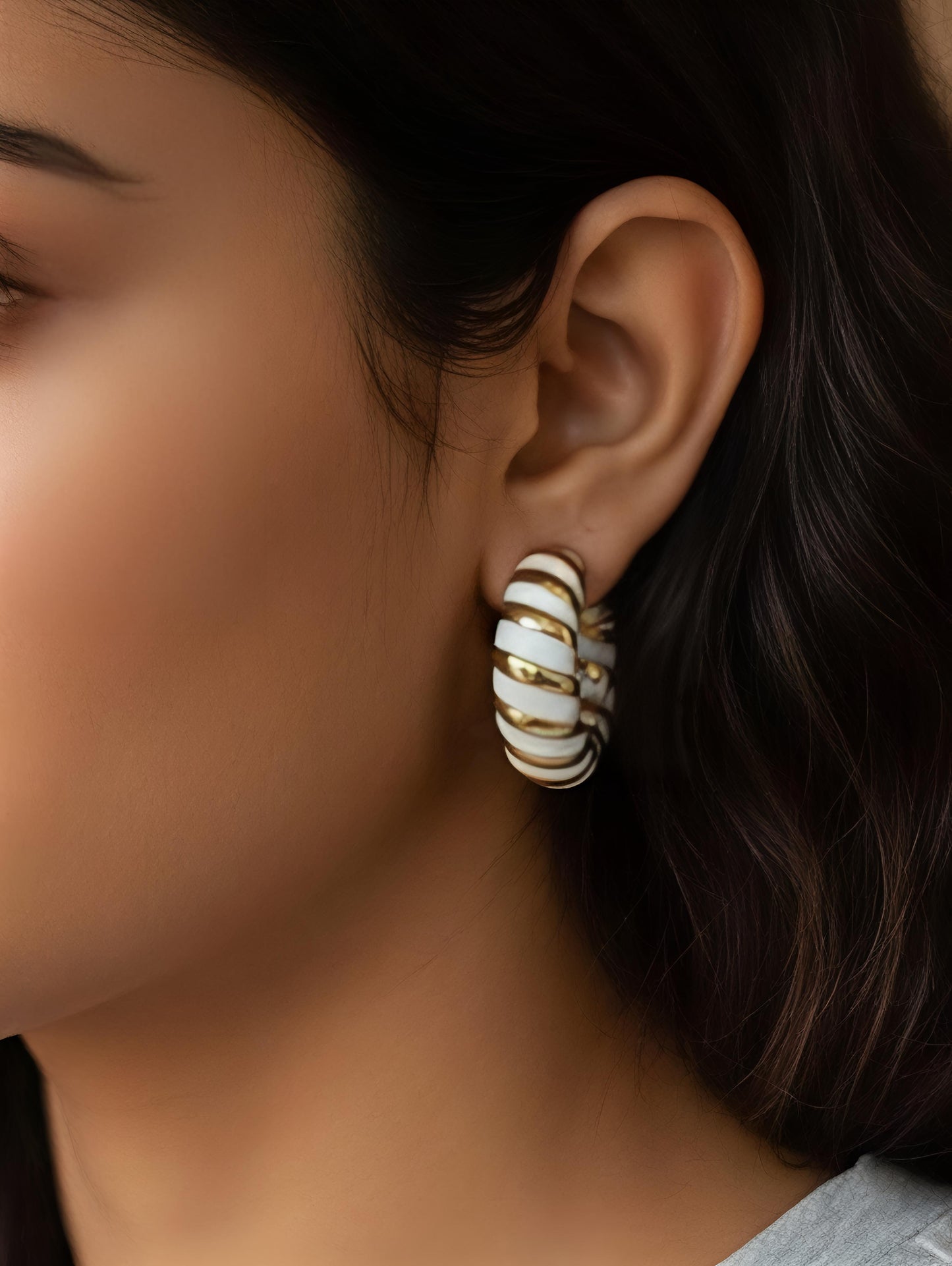 Ivory Luxe Ribbed Hoop Earrings – Waterproof & Hypoallergenic