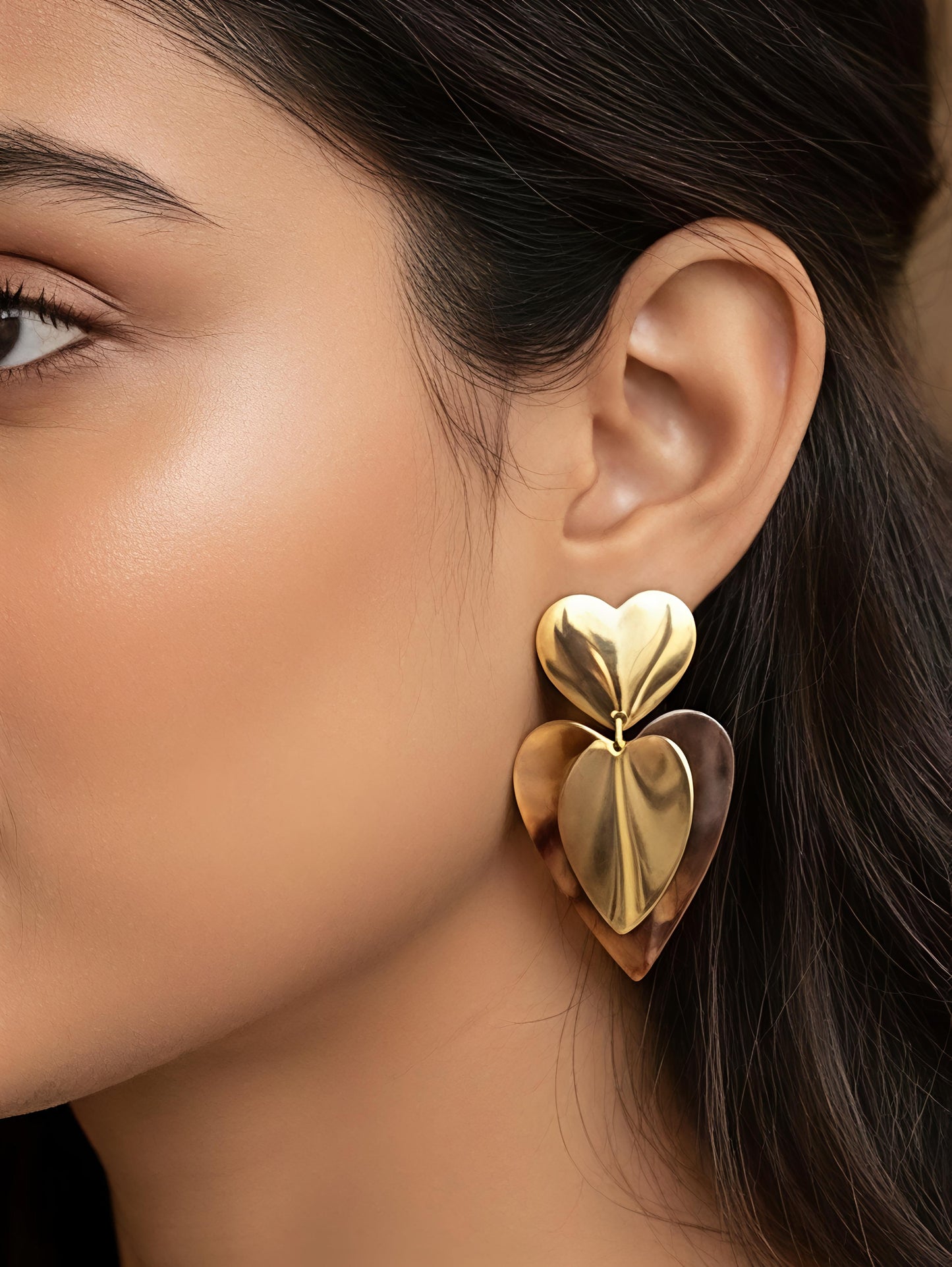 Amora Luxe Heart Drop Earrings – Waterproof Gold Statement Earrings