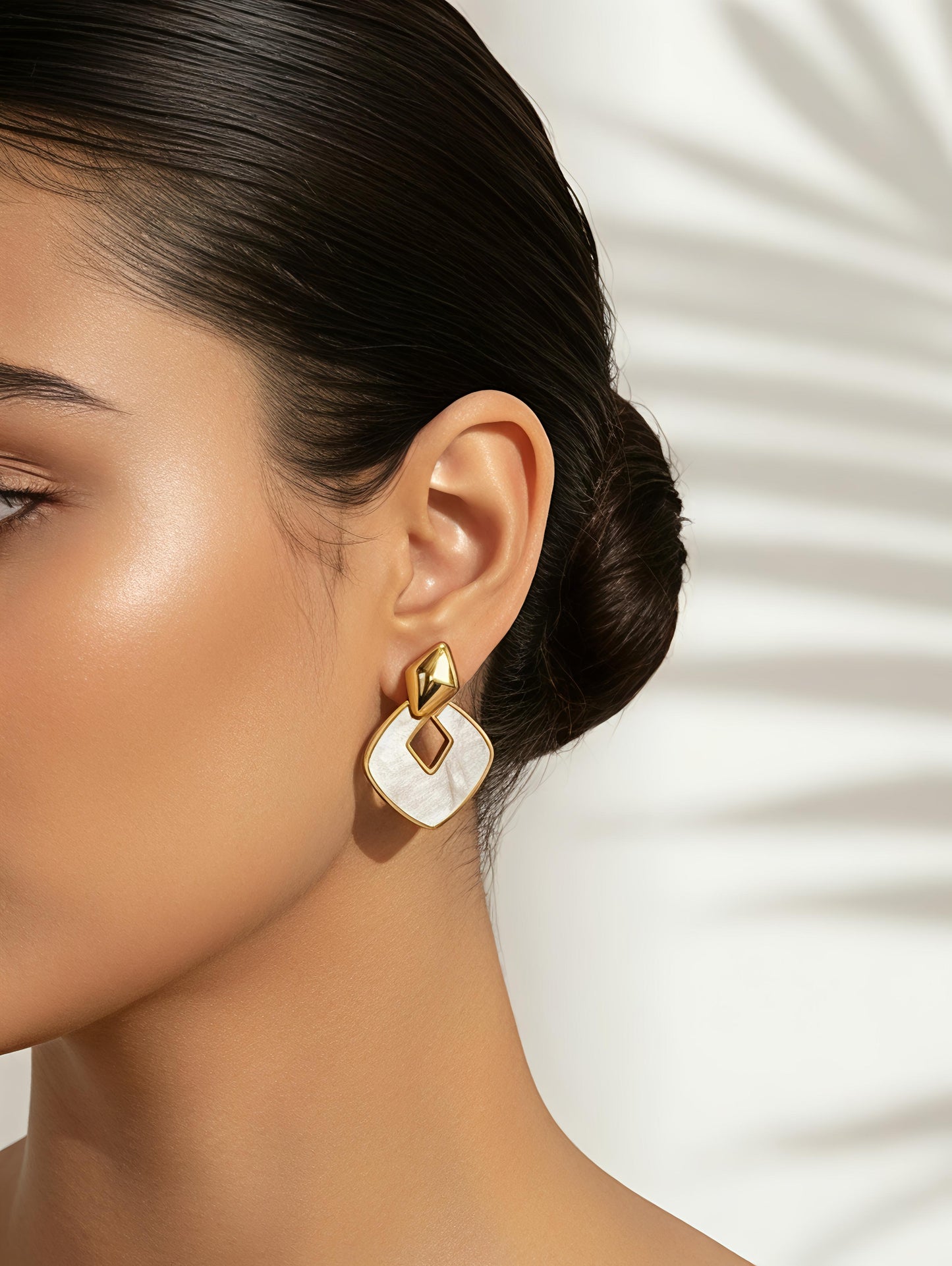 Ivory Aura Geo Drops – Waterproof Statement Earrings