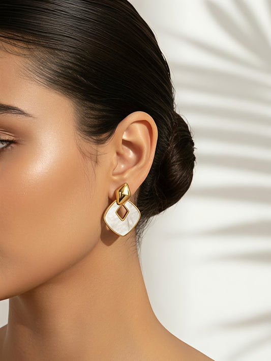 Ivory Aura Geo Drops – Waterproof Statement Earrings